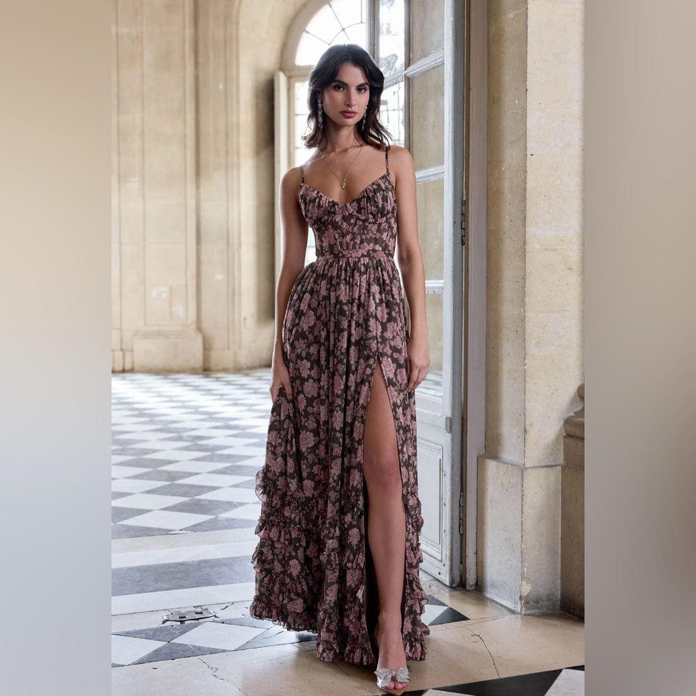 V. Chapman “The Carmen Dress” in chocolate peony print